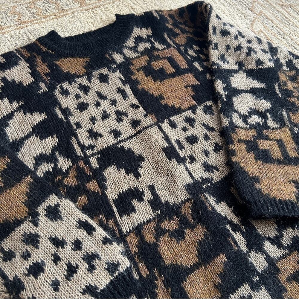 Vintage Mohair Leopard Sweater Grunge 90s Fuzzy Oversized L - Picture 4 of 12